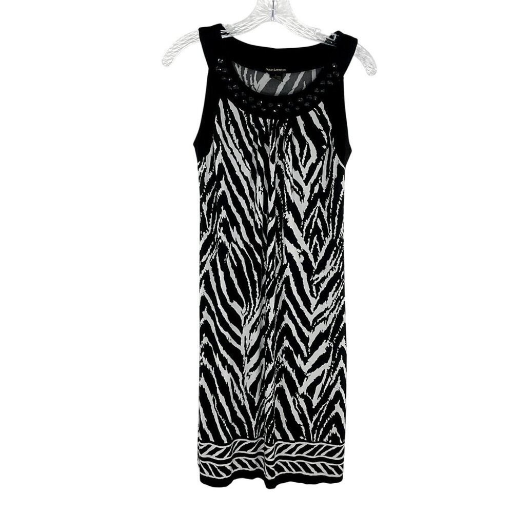 Susan Lawrence Dress Women S Black White Animal Print Sleeveless Round Jeweled